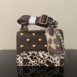 Betsey Johnson Brown and Gold Heart Crossbody Bag